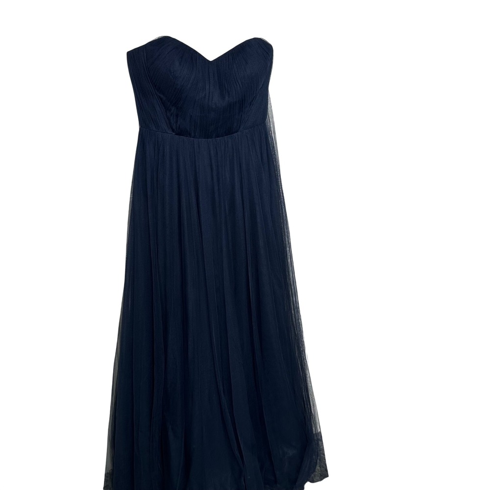 Revelry navy blue strapless chiffon tule maxi dress bridesmaid formal gown 8